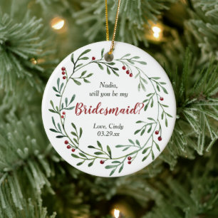 Red Berry Wandeand Personlig Bridesmaid Frieri Julgransprydnad Keramik