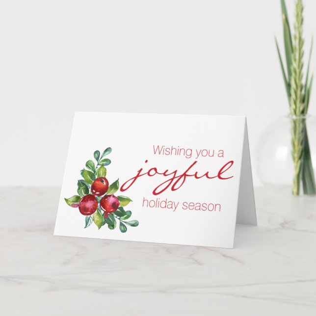 Red Berry Watercolor-julkort Helgkort (Framsida)