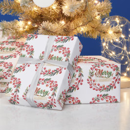 Red Berry Wreath Merry & Bright Presentpapper