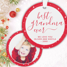 Red Best Grandma Aldrig Script Stars Photo on Back