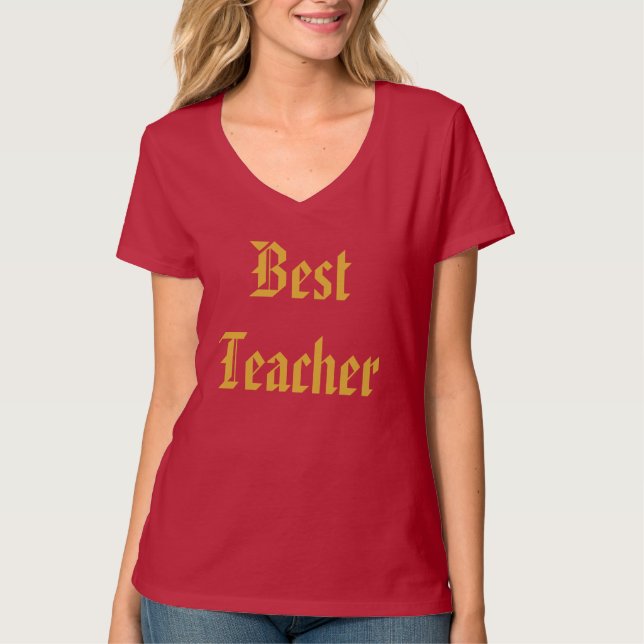Red Best Teacher V-Nacke T-Shirt (Framsida)