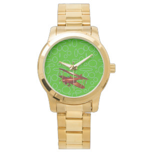 Red Bi-flygplan på Grönt Circles and Loops Armbandsur