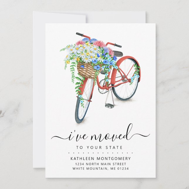 Red Bicycle Blommigt Basket Flytta Meddelande (Framsida)