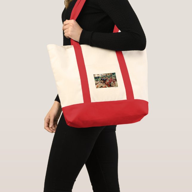 "Red Bicycles" Canvas Pocket Tote Bag Tygkasse (Framsida (produkt))