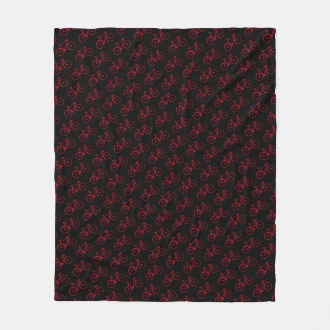 Red Bicycles on Black Blanket for a Cyclist Fleecefilt (Framsidan)
