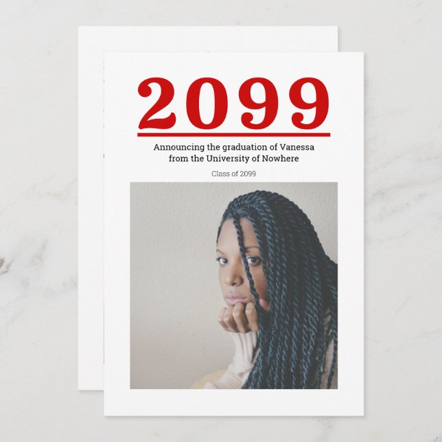 Red Big Numbers Two-Photo Studenten (Fram/baksida)