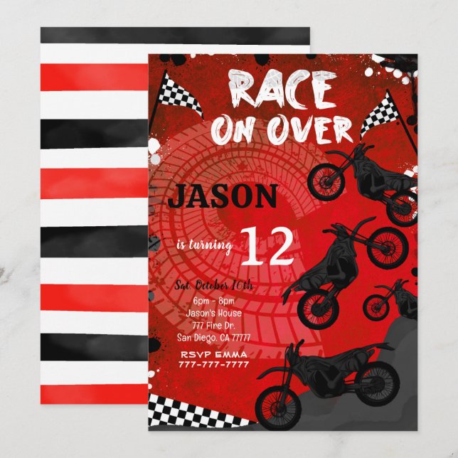 Red Bike Birthday-inbjudan Inbjudningar (Fram/baksida)