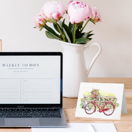Red Bike with Flowers Watercolor Notecard Anteckningskort