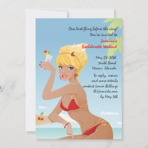 Red Bikini Girl Bachelorette Party-inbjudan Inbjudningar