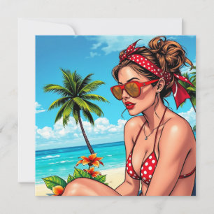 Red Bikini, Sunglasses och Bandana Woman