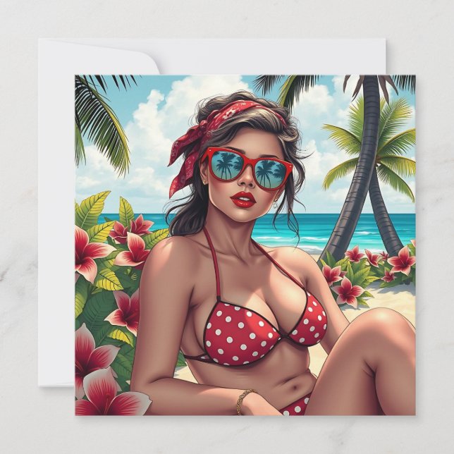 Red Bikini, Sunglasses och Bandana Woman Blank (Framsida)