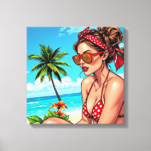 Red Bikini, Sunglasses och Bandana Woman