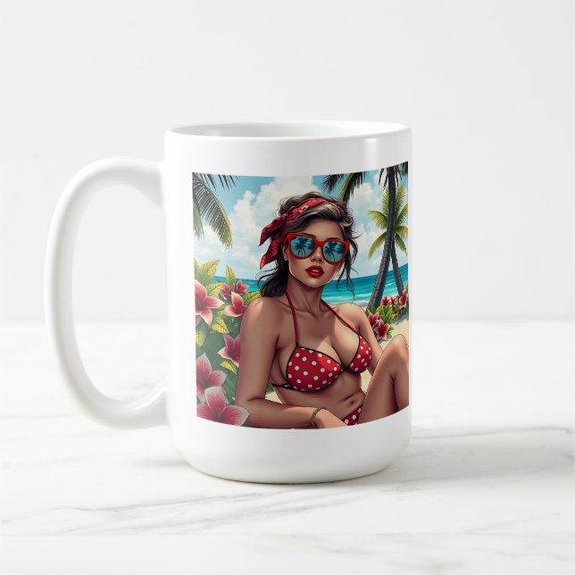 Red Bikini, Sunglasses och Bandana Woman Kaffemugg (Vänster)