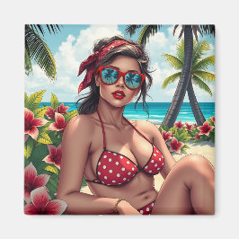 Red Bikini, Sunglasses och Bandana Woman Magnet
