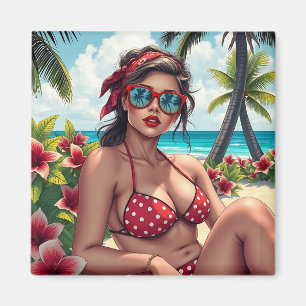 Red Bikini, Sunglasses och Bandana Woman Magnet