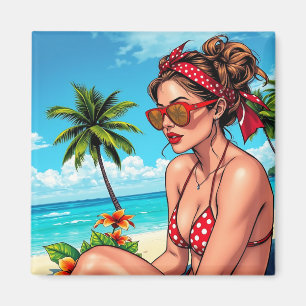 Red Bikini, Sunglasses och Bandana Woman Magnet