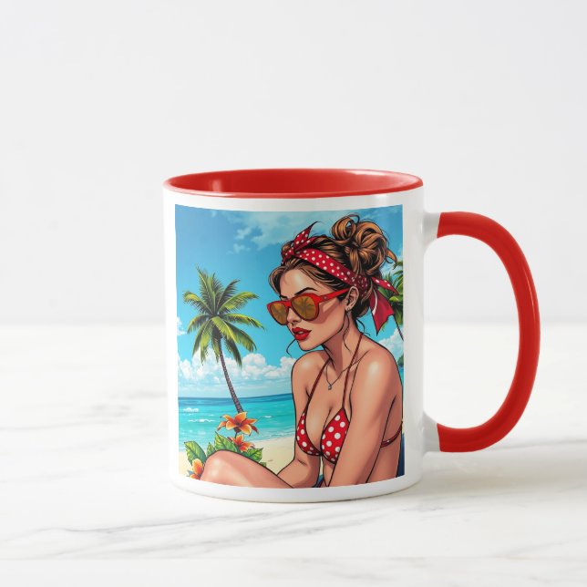Red Bikini, Sunglasses och Bandana Woman Mugg (Höger)