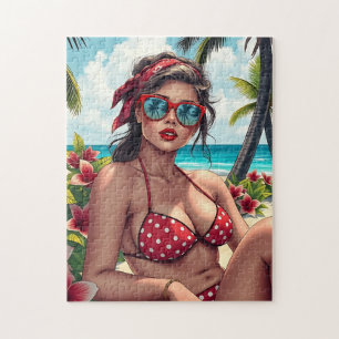 Red Bikini, Sunglasses och Bandana Woman Pussel