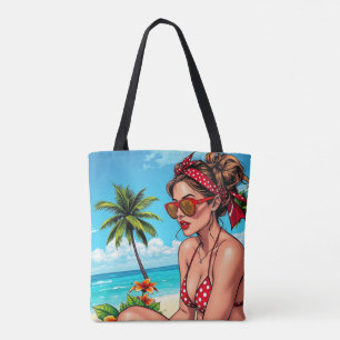 Red Bikini, Sunglasses och Bandana Woman Tygkasse