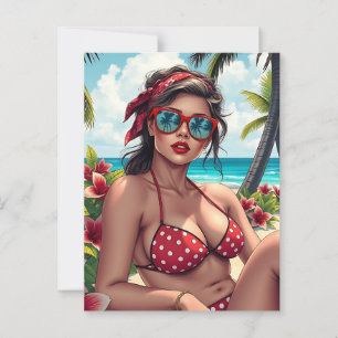 Red Bikini, Sunglasses och Bandana Woman Vykort