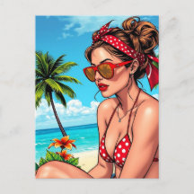 Red Bikini, Sunglasses och Bandana Woman