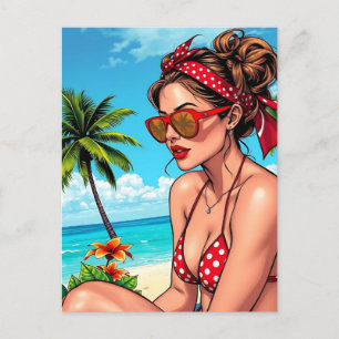 Red Bikini, Sunglasses och Bandana Woman Vykort