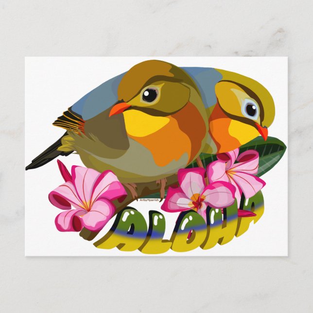 RED-BILLED LEIOTHRIX BIRDS—ALOHA VYKORT (Framsida)