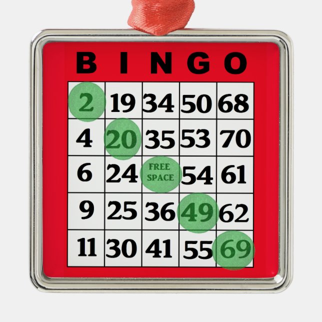 Red BINGO Card | BINGO Älskare Gift-jul Julgransprydnad Metall (Framsidan)