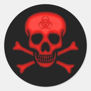 Red Biohazard Skull Sticker Runt Klistermärke