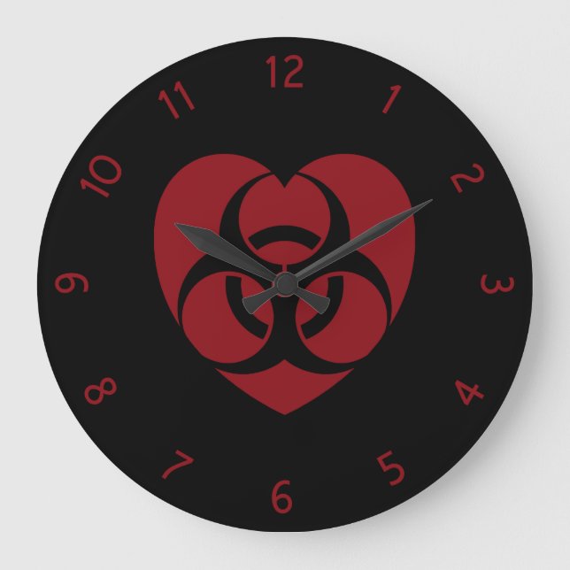 Red Biohazard Wareart Heart Stor Klocka (Framsida)