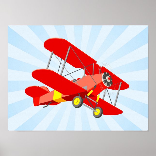 Red Biplane Graphic med Blue Star Burst Poster (Framsidan)
