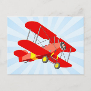 Red Biplane Graphic med Blue Star Burst Vykort