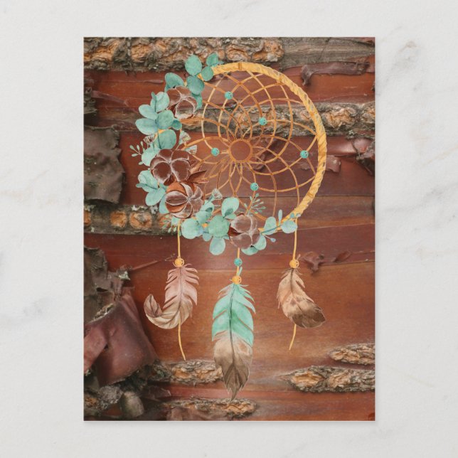 Red Birch Bark Brown och Turquise Dreamcatcher Vykort (Framsida)
