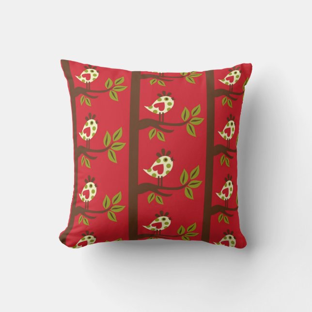 Red Bird and Flowers MOJO Pillow Kudde (Framsida)
