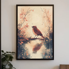 Red Bird and Vatten Nature Animal Wildlife Aesthet Poster