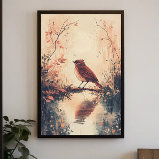Red Bird and Vatten Nature Animal Wildlife Aesthet Poster
