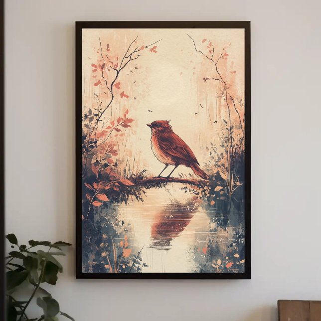 Red Bird and Vatten Nature Animal Wildlife Aesthet Poster (Skapare uppladdad)