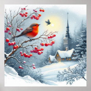 Red Bird and Winter Ligcape 4 Poster