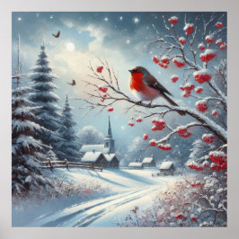 Red Bird and Winter Ligcape Poster