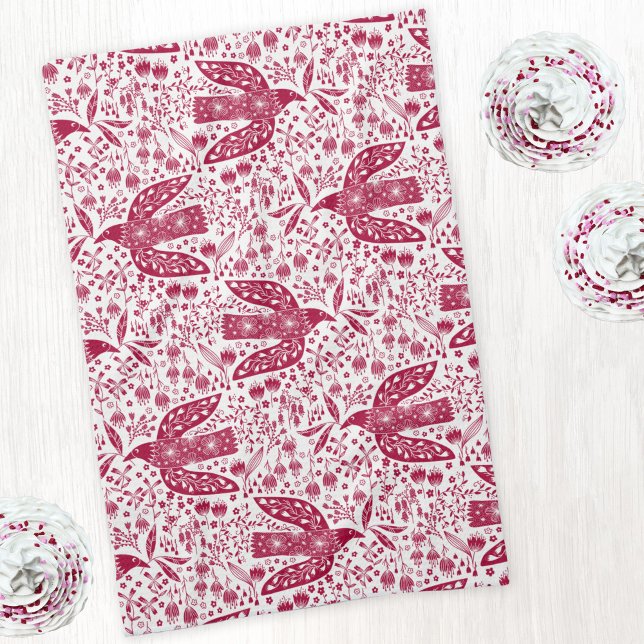 Red Bird Art Kökshandduk (Red bird peace dove art kitchen tea towel)