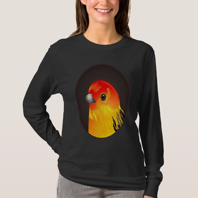 Red bird as portrait in round frame t shirt (Framsida)