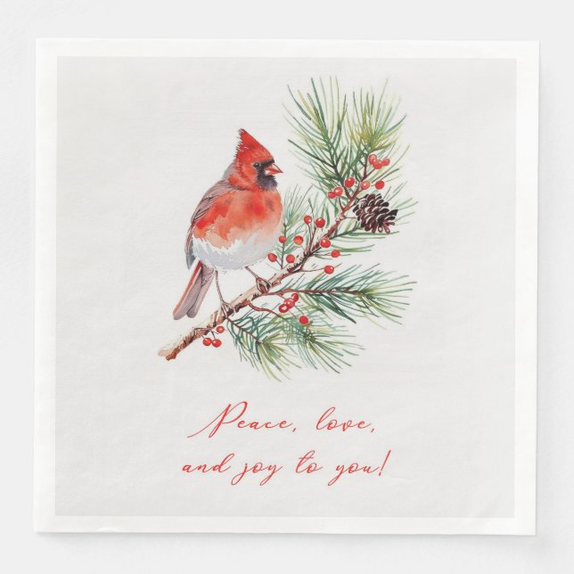 Red Bird Cardinal Christmas Paper Napkin Pappersservett (Framsida)