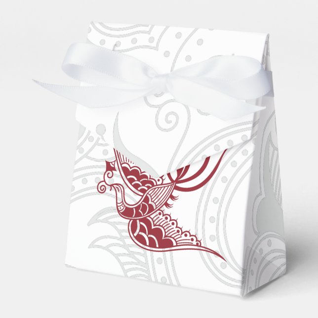 Red Bird & Henna Swirl Favor Box Presentaskar (Framsidan Sidan)