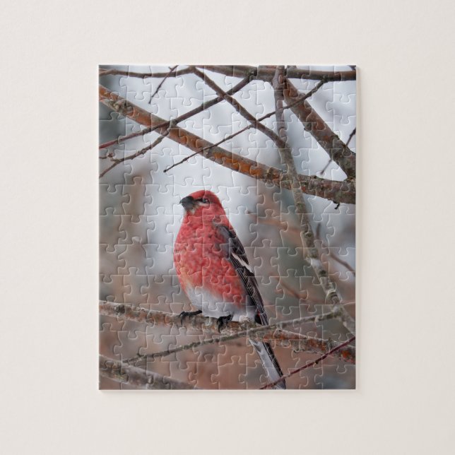 Red Bird in Winter Snow Pussel (Vertikal)