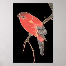 Red Bird Japanese Style Vintage Wall Art Poster