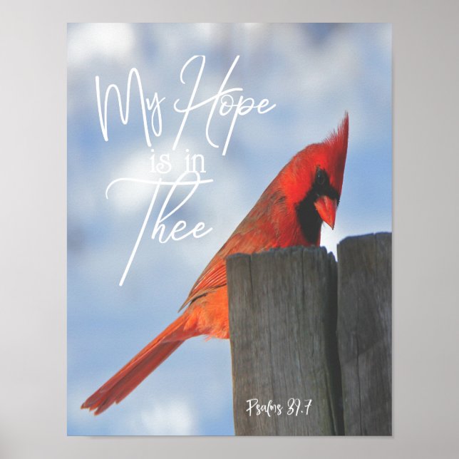 Red Bird med Psalms Hope Bible Verse Poster (Framsidan)