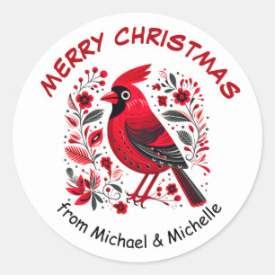 Red Bird Nordic Mönster jul Runt Klistermärke
