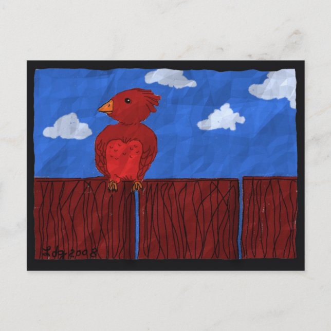 Red Bird on a Fence Postcard Vykort (Framsida)