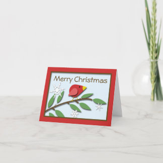 Red Bird on a Gren "God jul" Card Helgkort