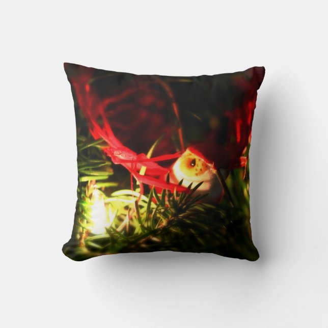 Red Bird Ornament i Julgran Helgdag Pillow Kudde (Framsida)